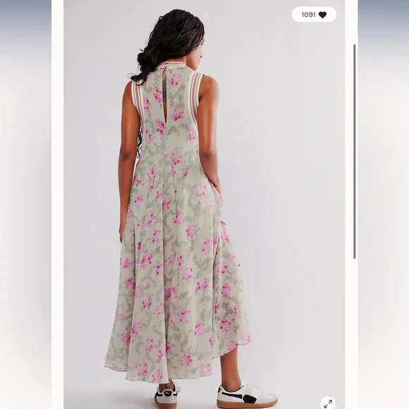 Free People Bali Adaire Metallic Dots Printed Floral Maxi Dress M